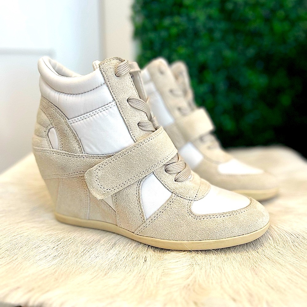 Ash Women's Wedge Sneakers in Beige and White
